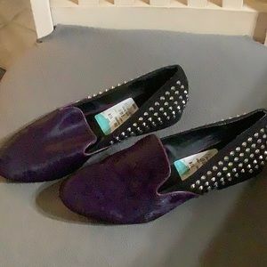 Purple black cow hide studded shoes